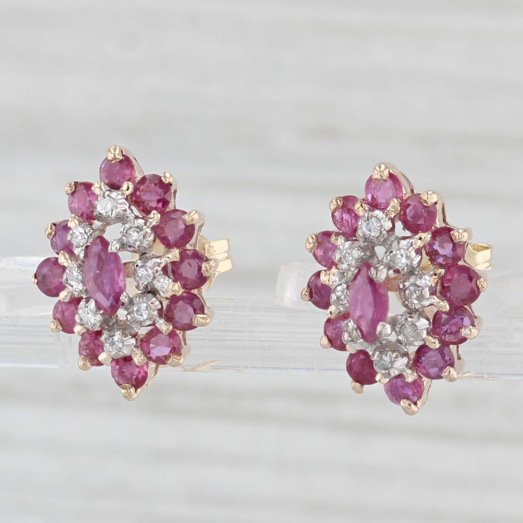 Light Gray 1.30ctw Marquise Ruby Diamond Earrings 10k Yellow Gold