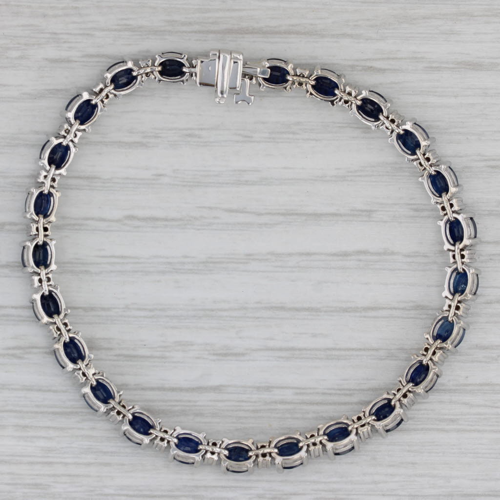 Gray 12.40ctw Blue Sapphire Diamond Tennis Bracelet 14k White Gold 6.75" 4.7mm