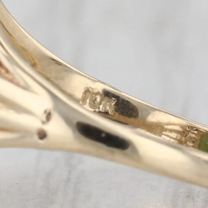 Green Nephrite Jade Oval Cabochon Solitaire Ring 10k Yellow Gold Size 7.25