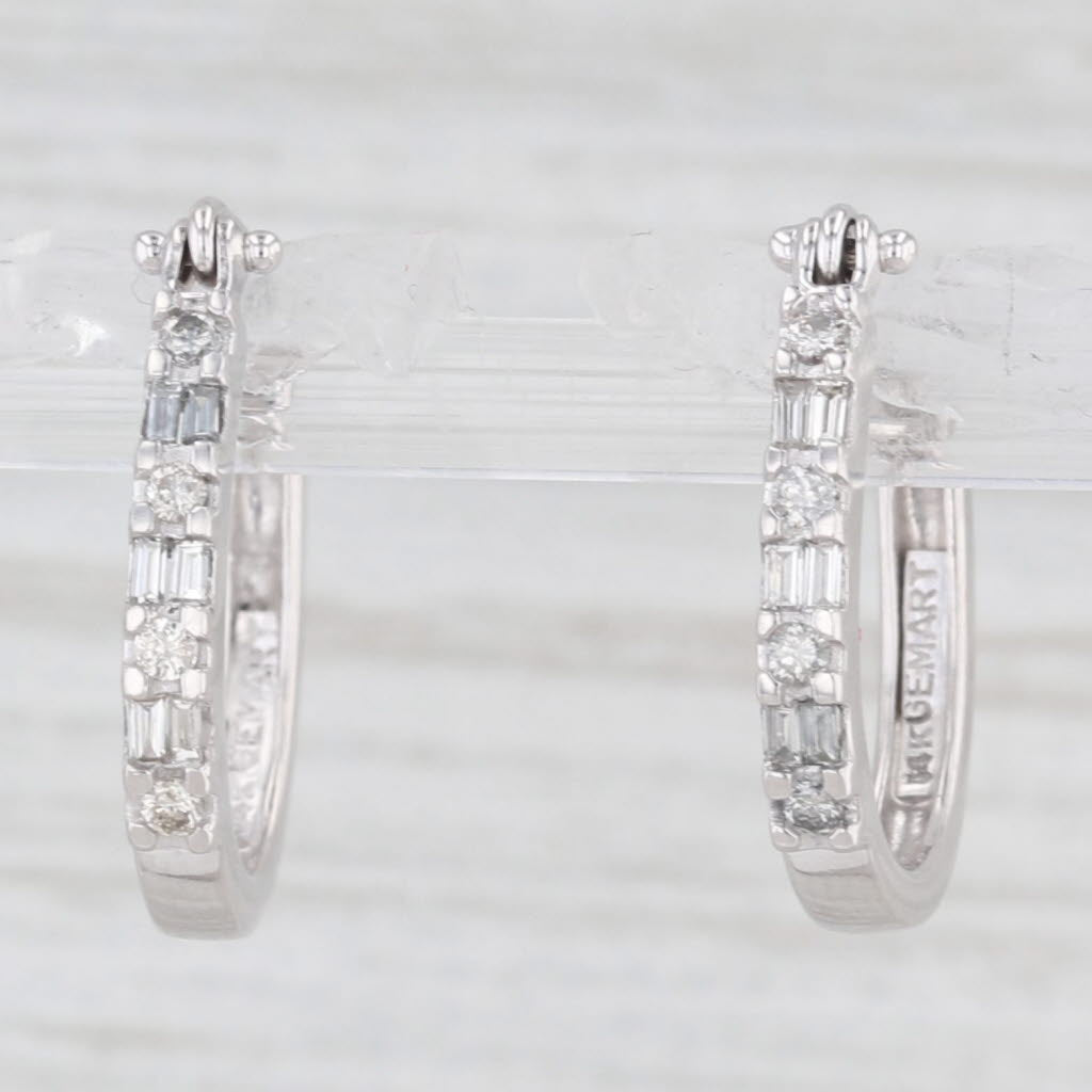 Light Gray 0.30ctw Diamond Hoop Earrings 14k White Gold Snap Top Oval Hoops