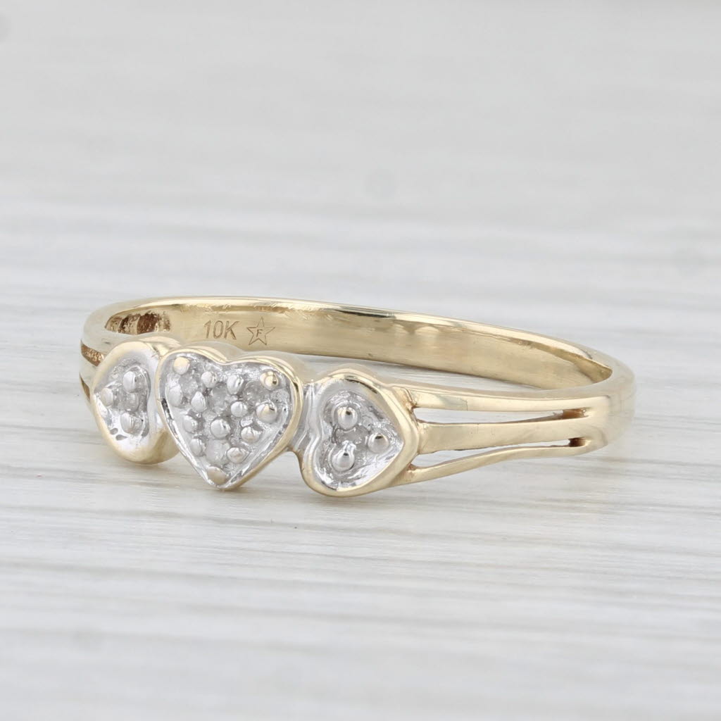 Light Gray Diamond Heart Ring 10k Yellow Gold Size 7.5 Stackable Band