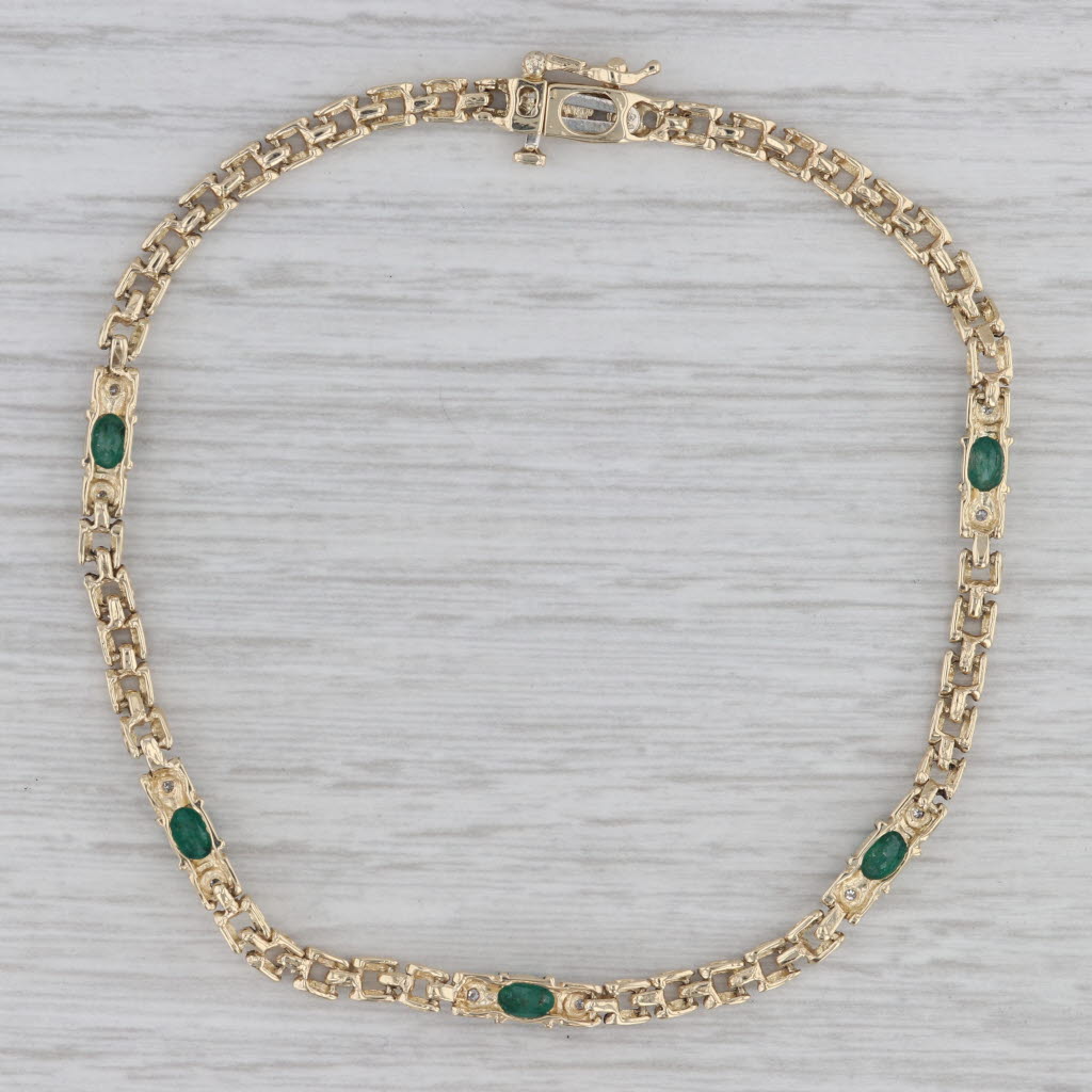 Gray 1.23ctw Emerald Diamond Bracelet 10k Yellow Gold 8" Panther Chain