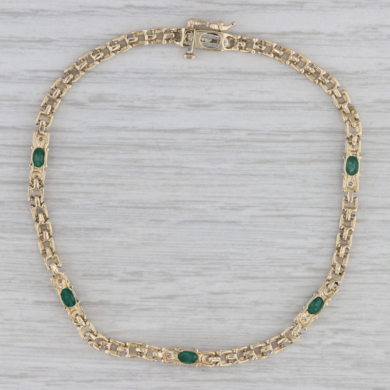 1.23ctw Emerald Diamond Bracelet 10k Yellow Gold 8" Panther Chain