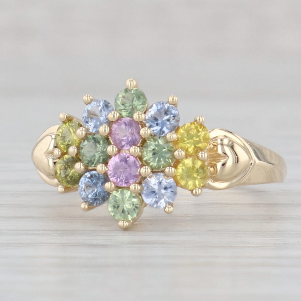 Light Gray 1.12ctw Multicolor Sapphire Cluster Ring 14k Yellow Gold Size 8