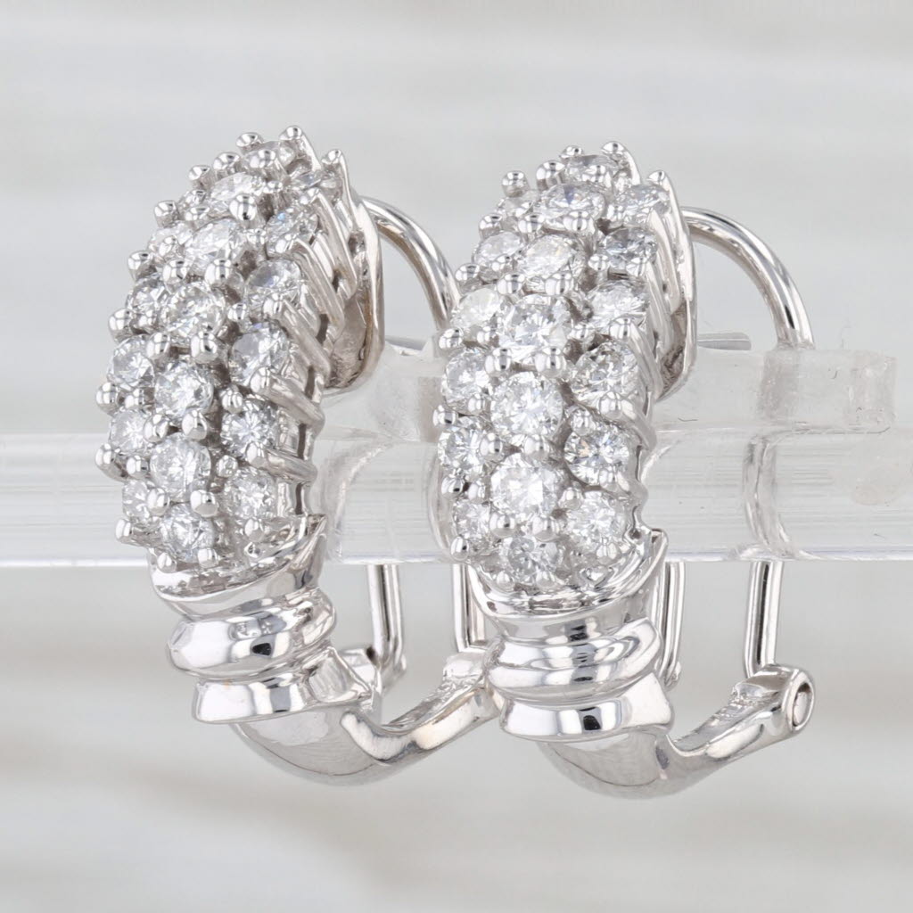 1ctw Diamond Cluster J-Hook Drop Earrings 14k White Gold Omega Backs