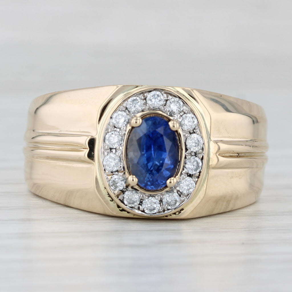 Light Gray 1.24ctw Blue Sapphire Diamond Halo Ring 14k Yellow Gold Size 9.25