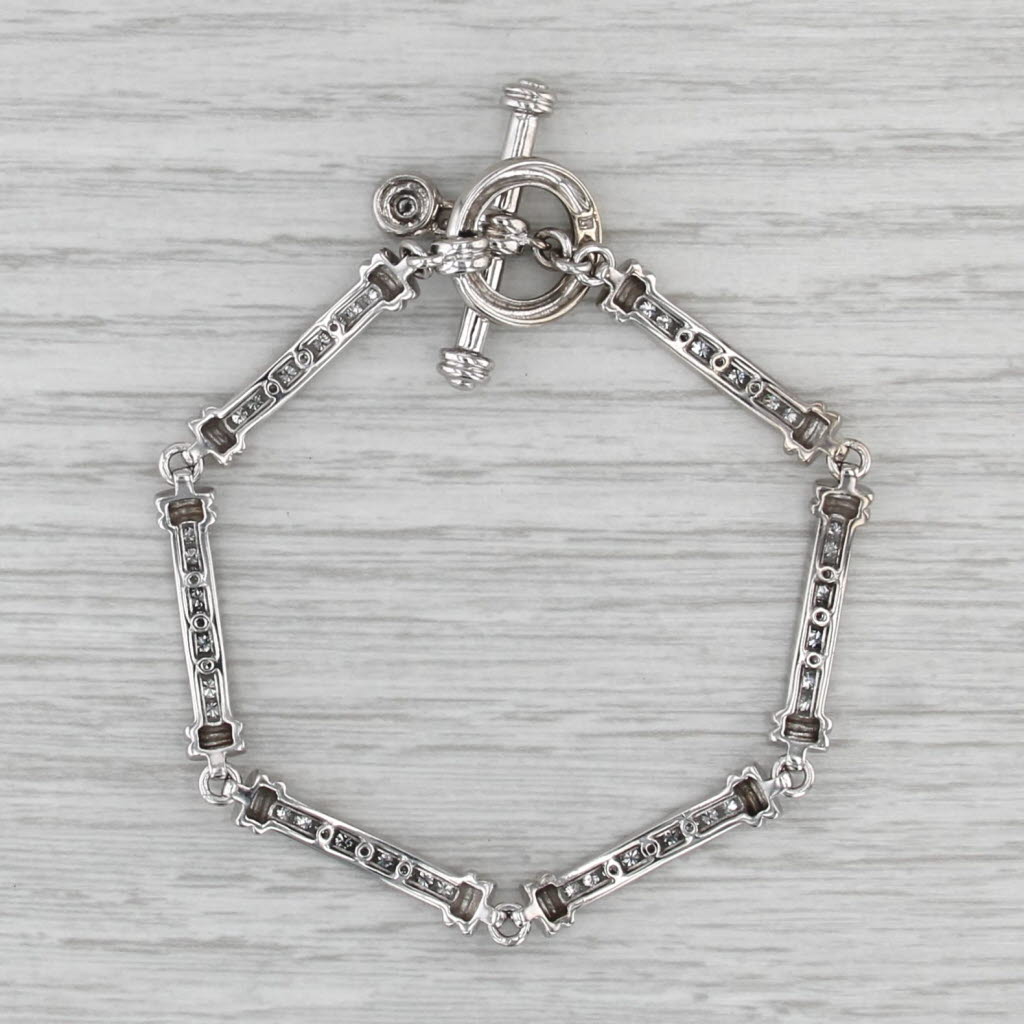 0.85ctw Diamond Bar Link Bracelet 14k White Gold 7" Toggle Clasp