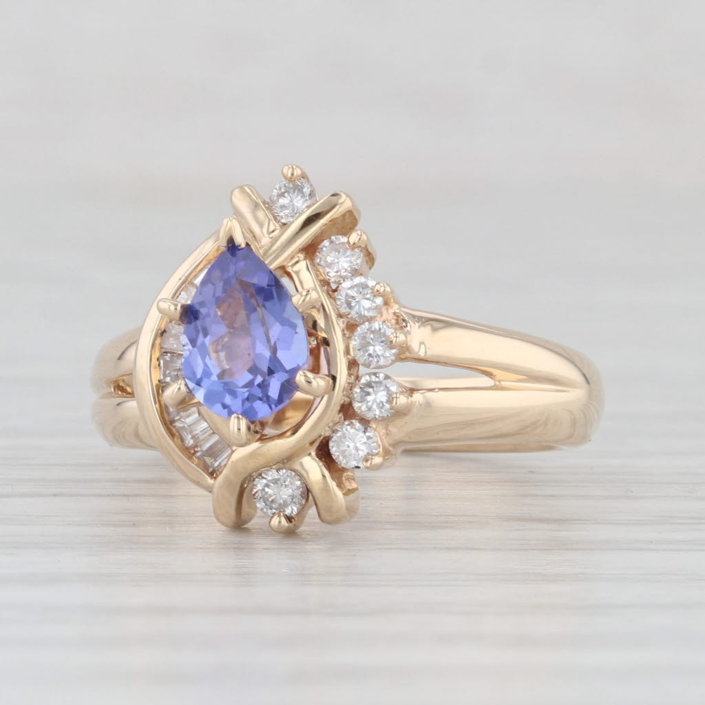 Light Gray 1.16ctw Pear Tanzanite Diamond Halo Ring 14k Yellow Gold Size 6.75 Engagement