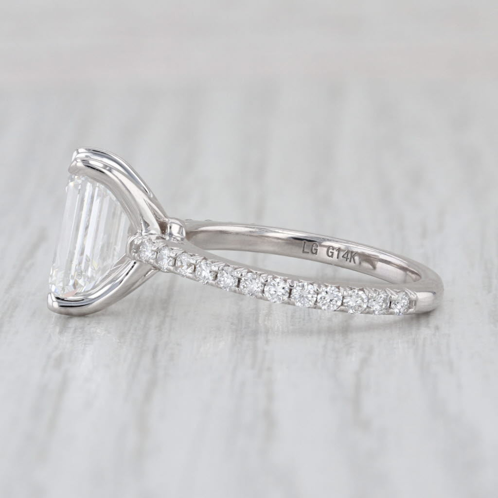 New IGI 3.66ctw Emerald Cut Lab Grown Diamond Engagement Ring 14k White Gold