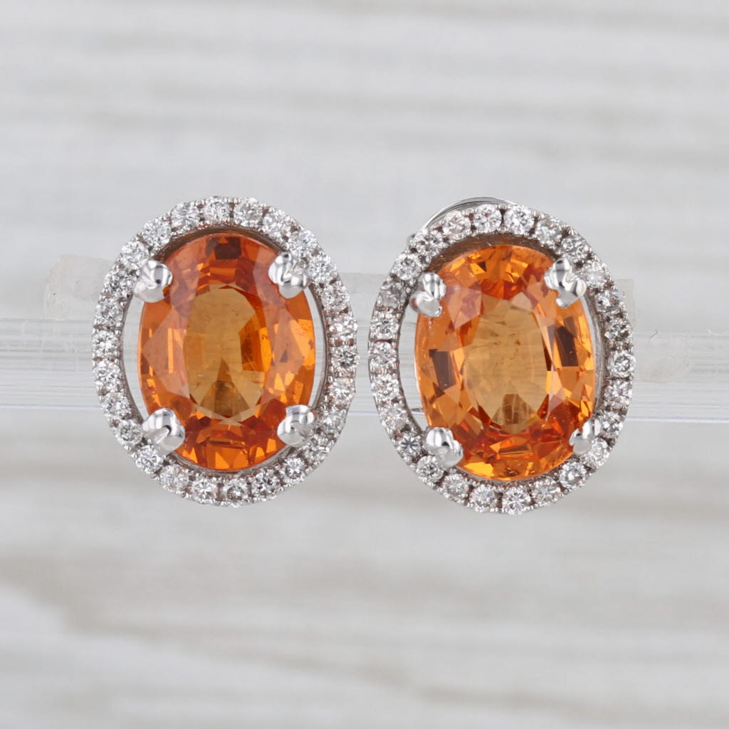 5.80ctw Spessarite Orange Garnet Diamond Halo Stud Earrings 14k White Gold