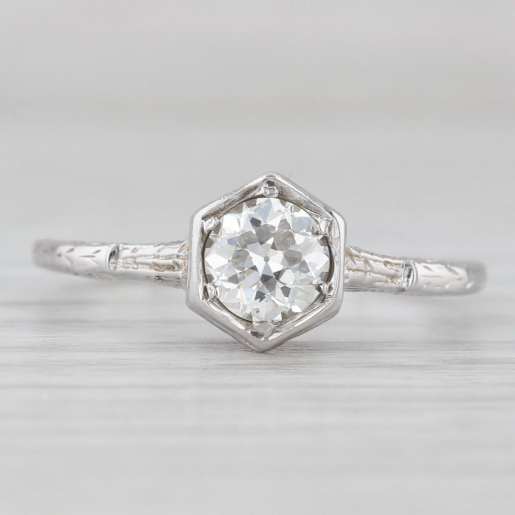 Light Gray Art Deco 0.56ct Old European Solitaire Engagement Ring 14k White Gold Size 7
