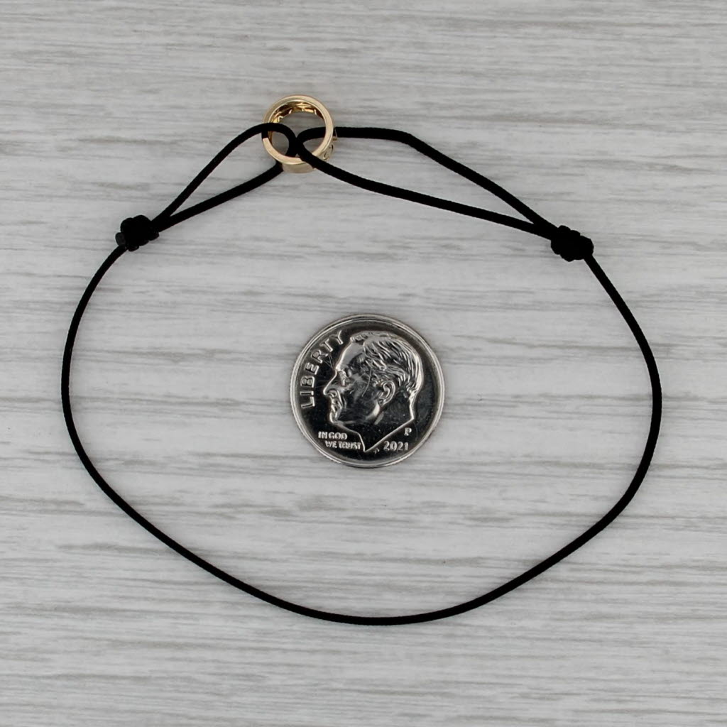 Love Charm Bracelet 14k Yellow Gold Bead Adjustable Black Cord up to 8.25"