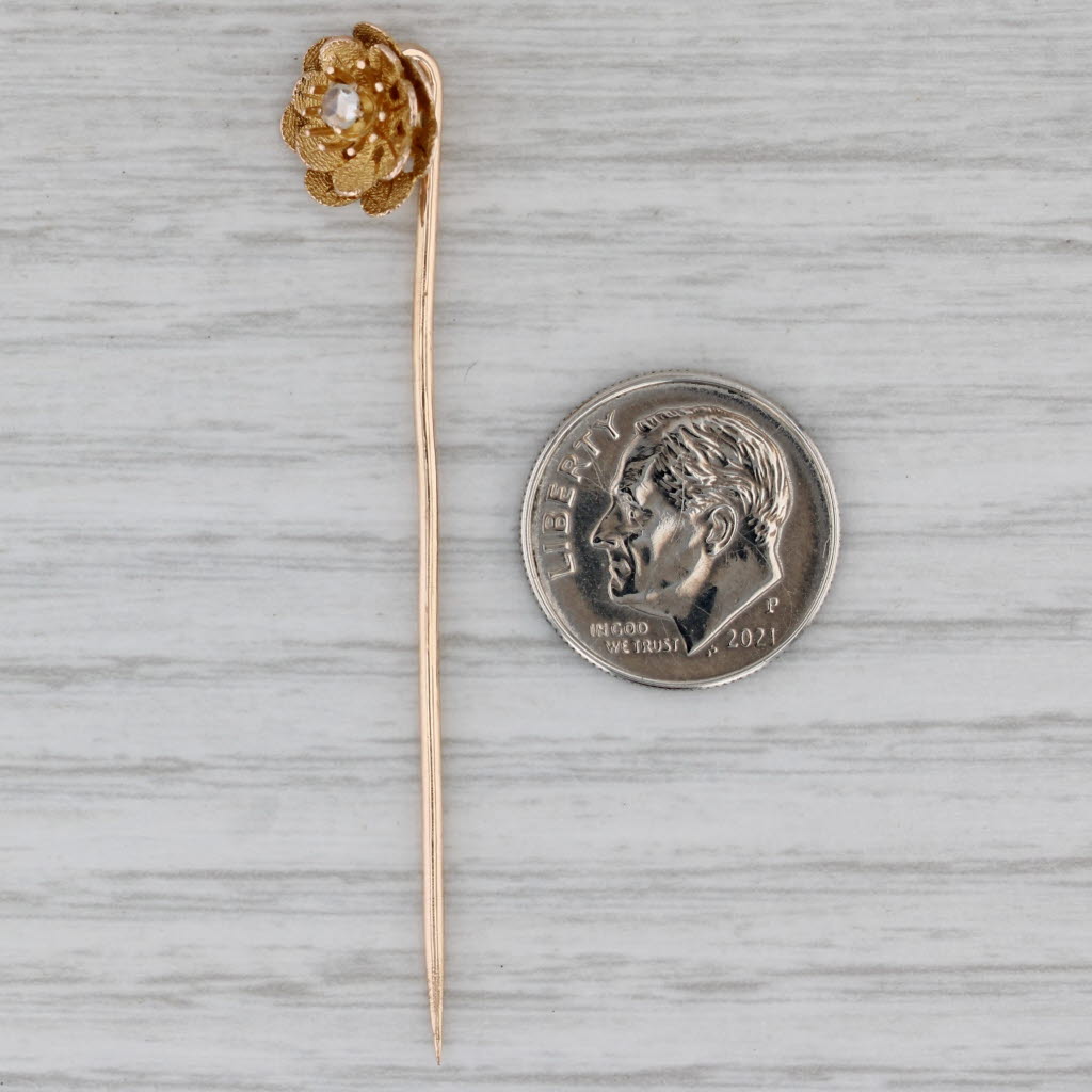 Gray Vintage Diamond Flower Stickpin 14k Yellow Gold Floral Jewelry