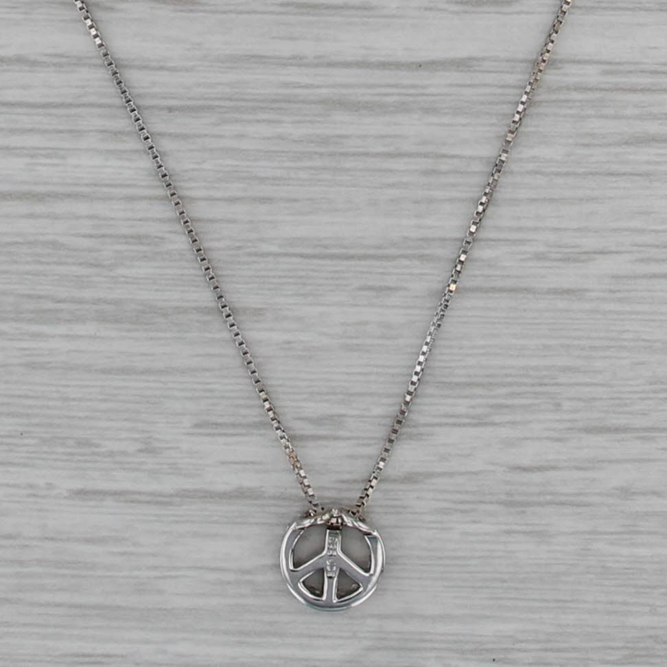 0.16ctw Diamond Peace Sign Pendant Necklace 14k White Gold 17.5" Box Chain