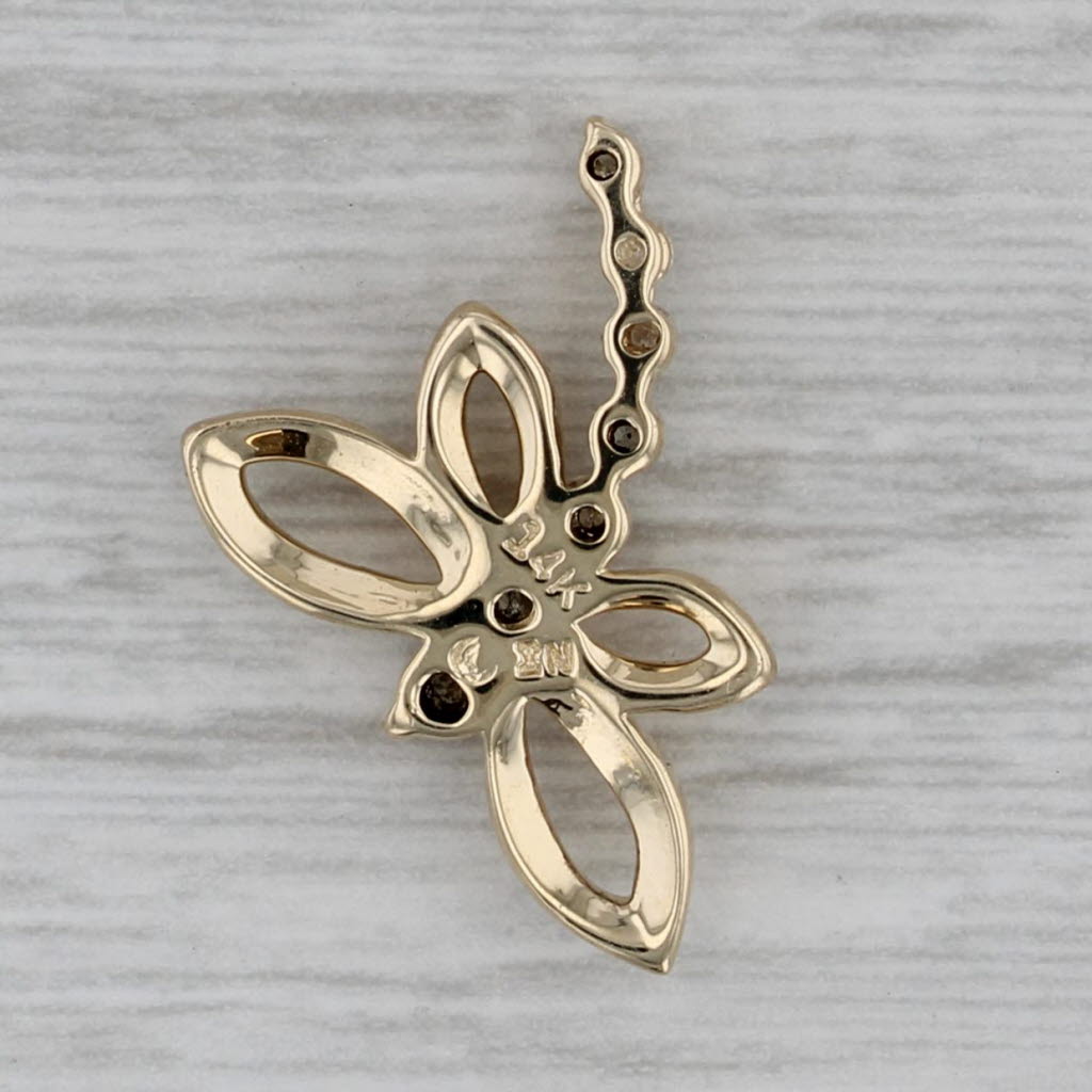 Dark Gray 0.15ctw Diamond Dragonfly Pendant14k Yellow Gold