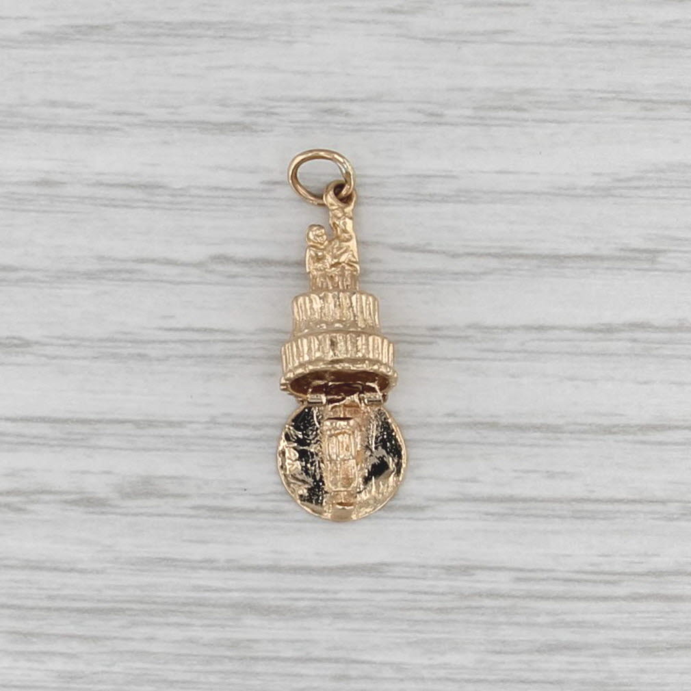 Vintage Bride Groom Wedding Cake Baby Carriage Charm 14k Yellow Gold Pendant
