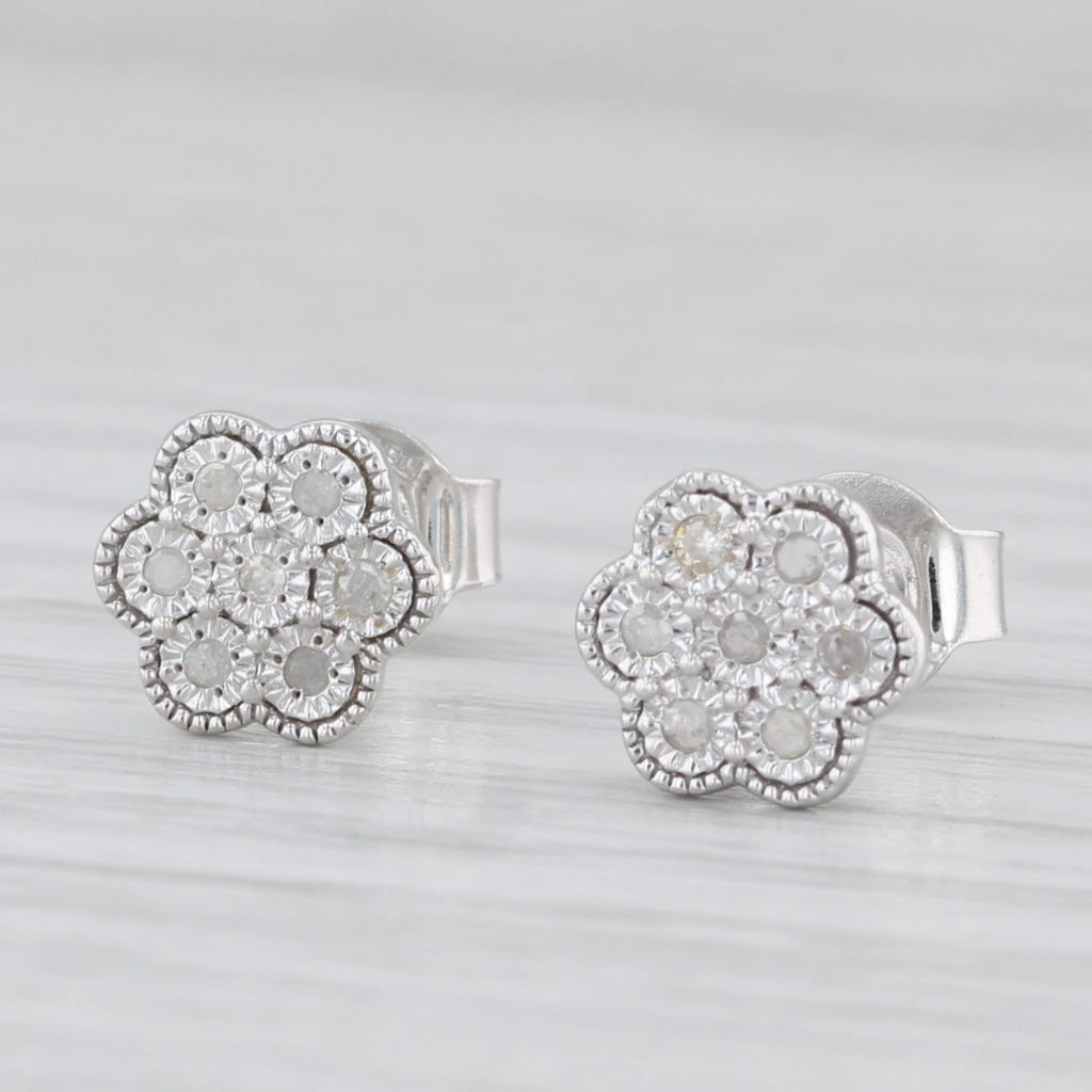 Light Gray Effy Diamond Flower Bouquet Stud Earrings Sterling Silver