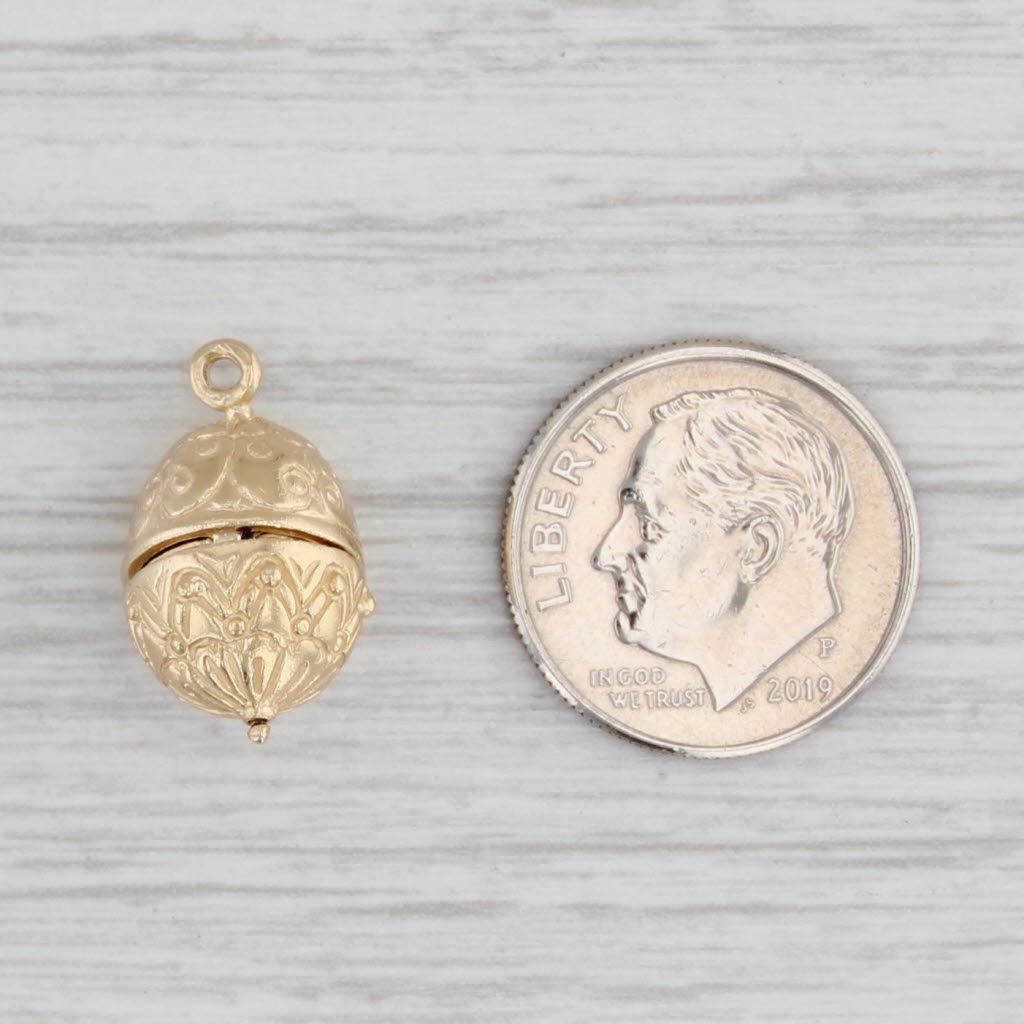 Light Gray Ornate Egg Ballerina Charm 14k Yellow Gold Pendant