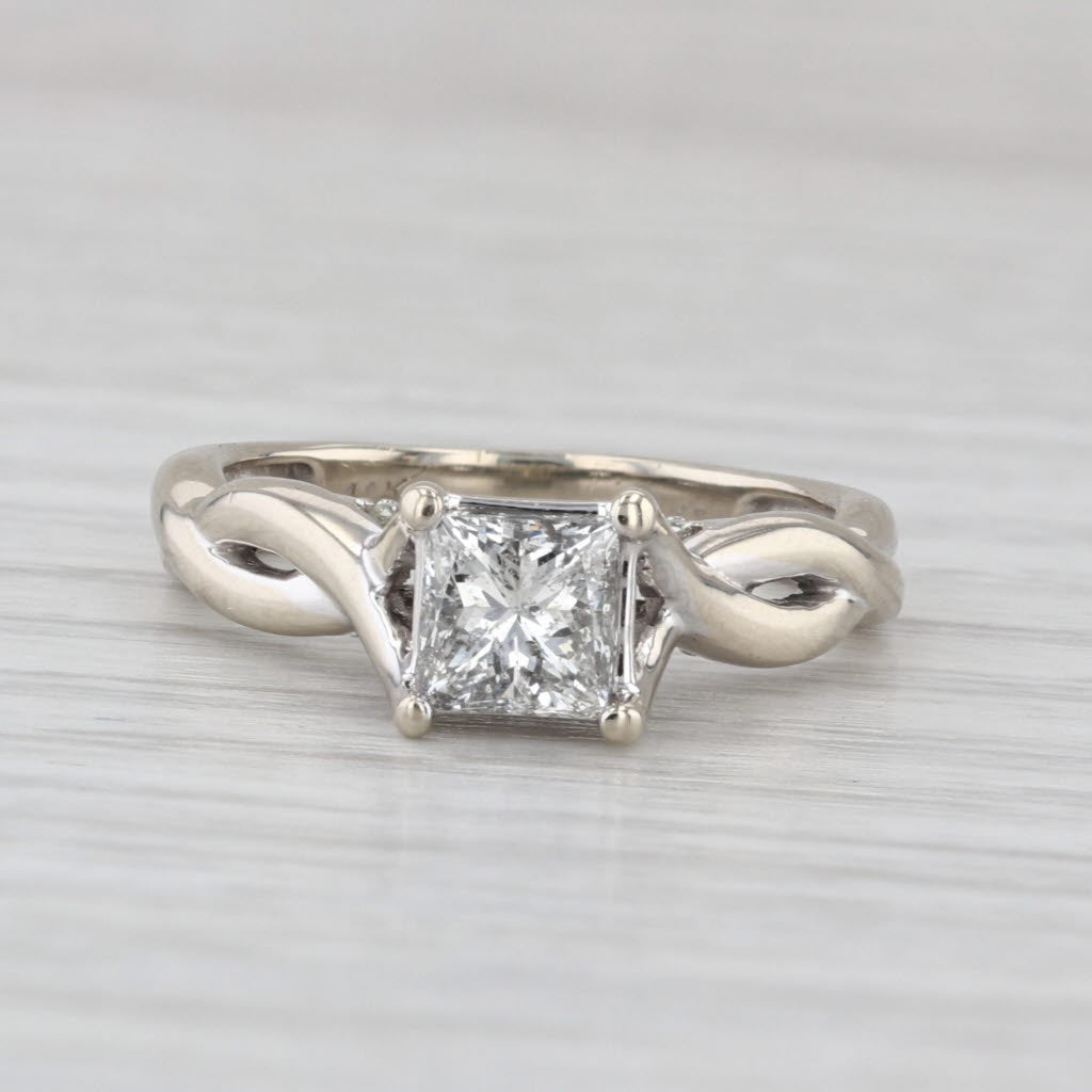 0.88ctw Princess Diamond Engagement Ring 14k White Gold Size 5.25