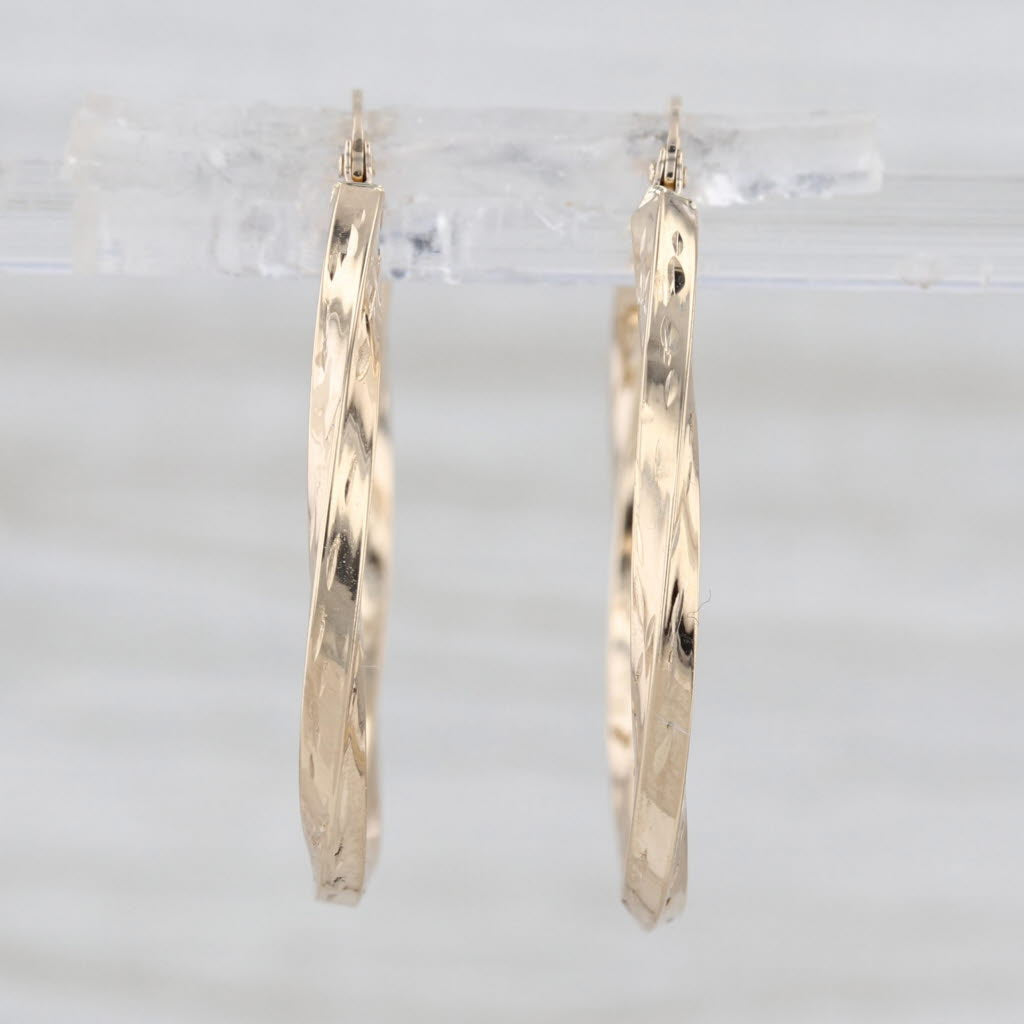 Twist Hoop Earrings 10k Yellow Gold Snap Top Posts Round Hoops 26 x 1.8 mm