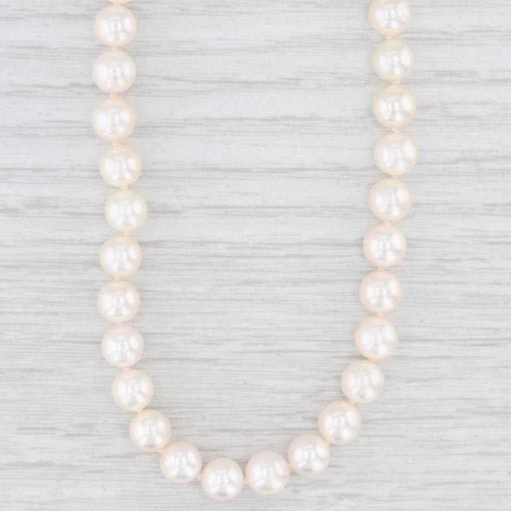 Single Pearl Bead Strand Necklace 14k Yellow Gold 16" 6.7-6.9mm
