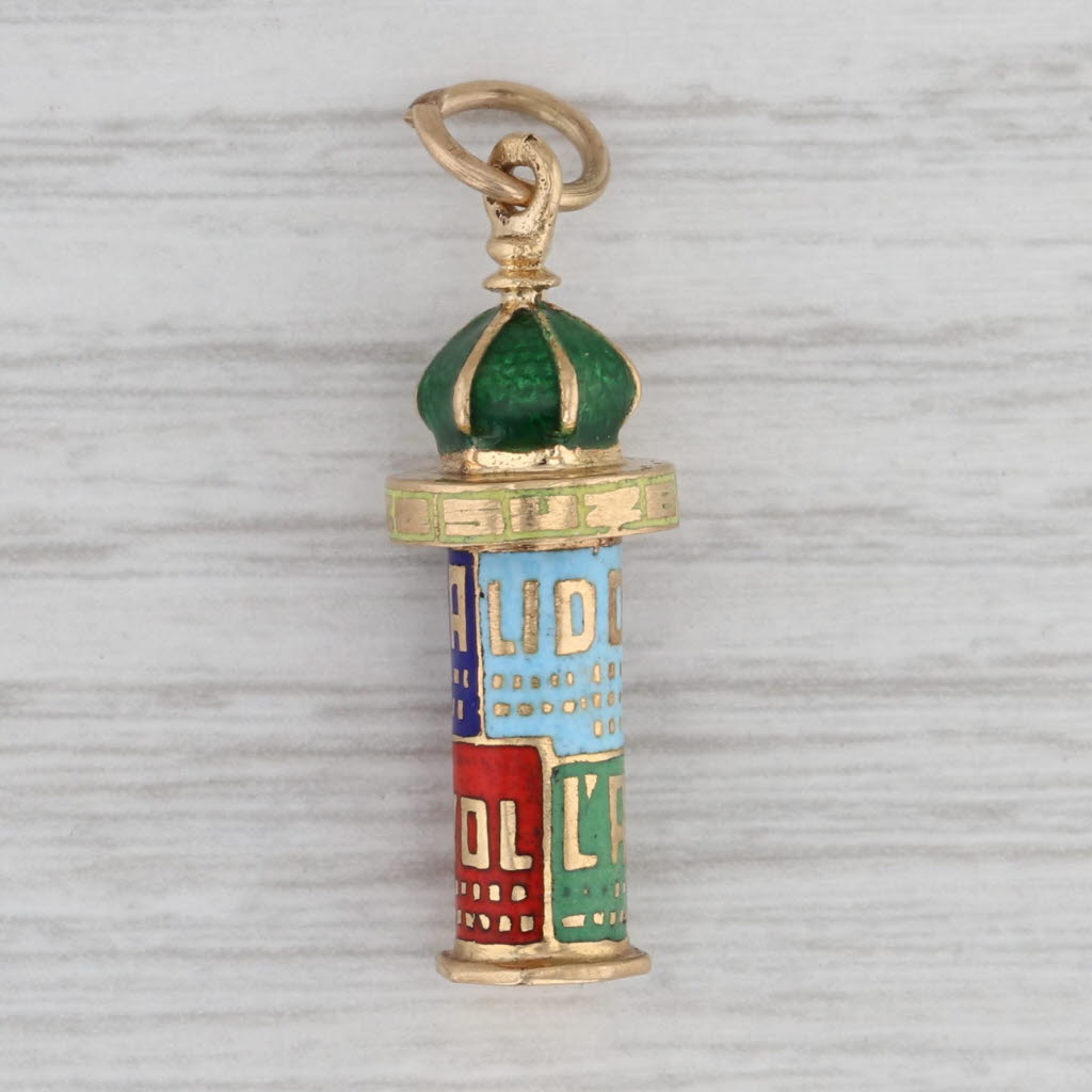 Gray Vintage Paris Kiosk Souvenir Pendant 18k Yellow Gold French Hallmark