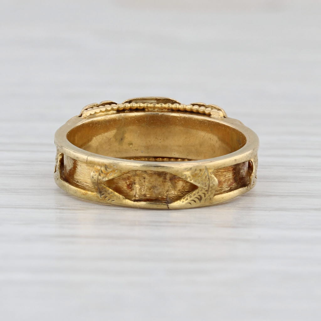 Antique Natural & Imitation Pearl Enamel Ring 18k Yellow Gold Size 6 Band