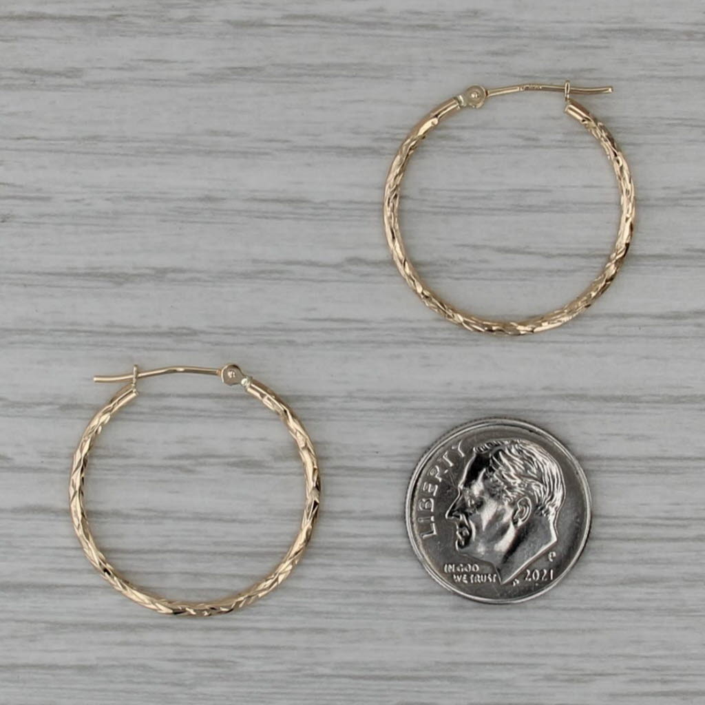 Patterned Hoop Earrings 10k Yellow Gold Snap Top Round Hoops