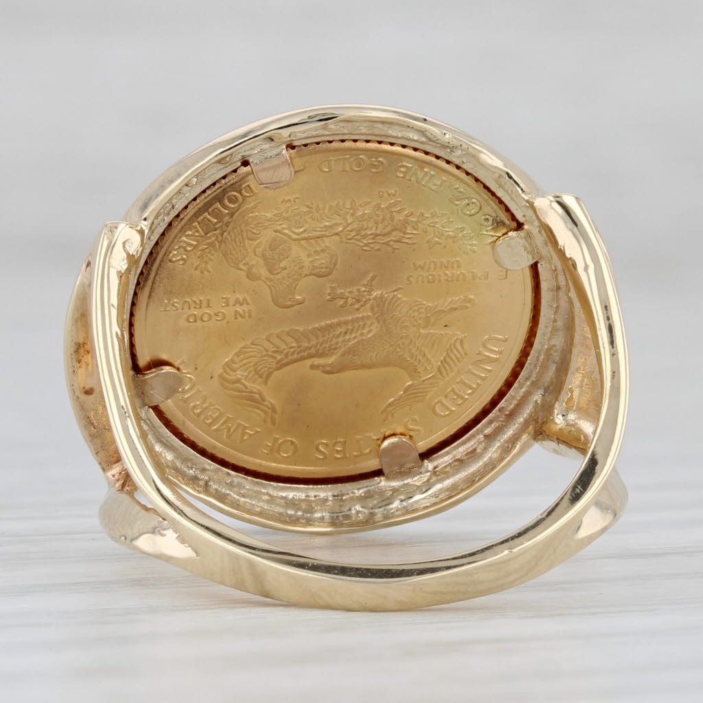 Gray 2013 1/10oz American Eagle Gold Coin Ring 14k 22k Yellow Gold Size 8