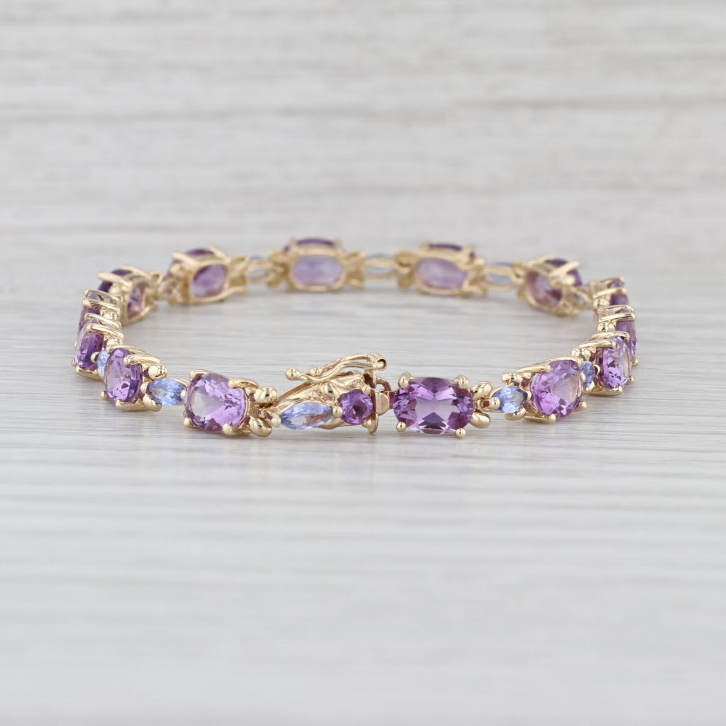 11.70ctw Amethyst Tanzanite Tennis Bracelet 10k Yellow Gold 7.5" 5.2mm