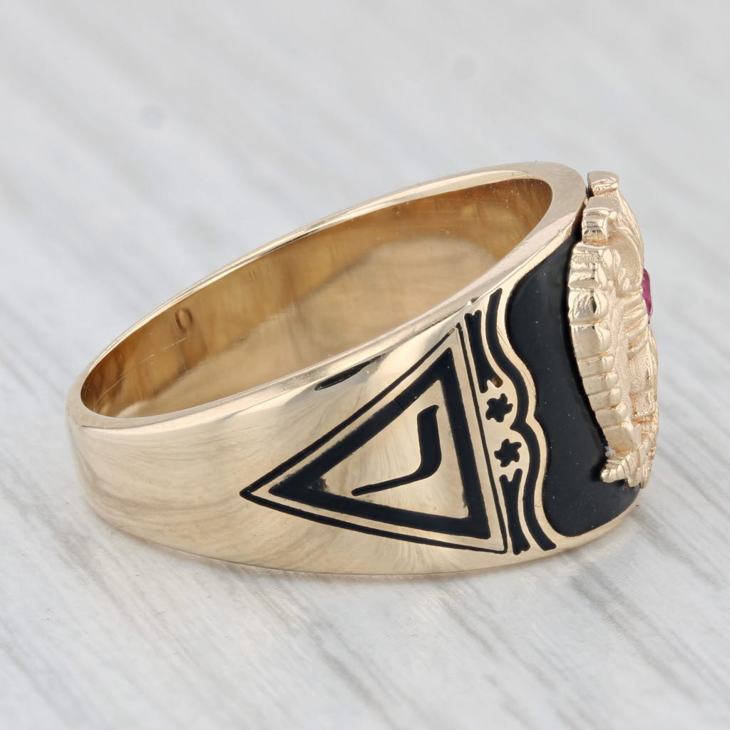 Light Gray Vintage Scottish Rite Ring 10k Gold Masonic Eagle Lab Created Ruby Cigar Band