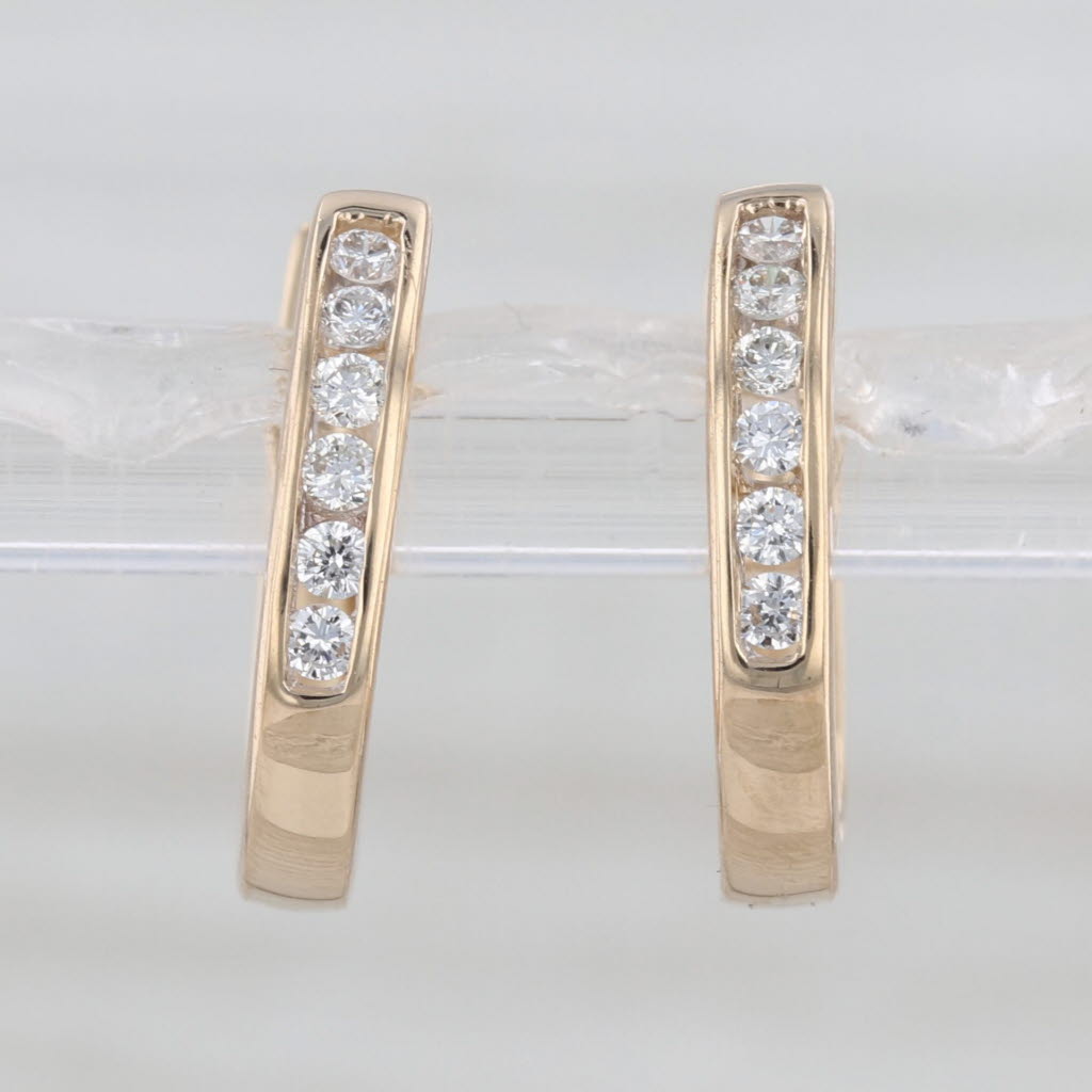 0.18ctw Diamond Hoop Huggie Earrings 14k Yellow Gold Hinged Snap Top Round Hoops