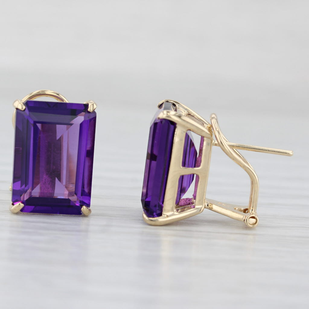 Light Gray 11.55ctw Amethyst Stud Earrings 14k Yellow Gold Rectangle Solitaires