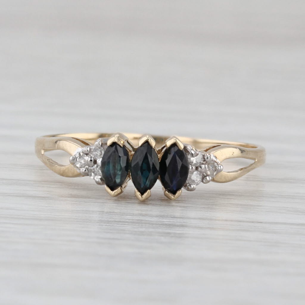 0.50ctw Blue Sapphire 3-Stone Ring 10k Yellow Gold Size 8.5 Diamond Accents