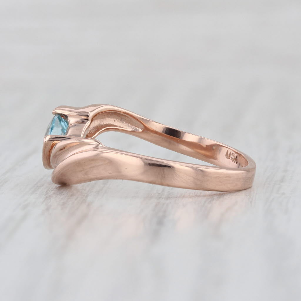 0.58ct Blue Zircon Solitaire Ring 14k Rose Gold Size 7.25 Bypass