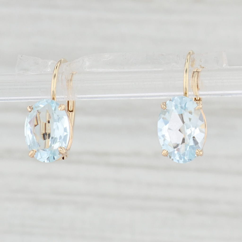 Light Gray 3ctw Aquamarine Earrings 14k Yellow Gold Leverback Drops Oval Solitaires