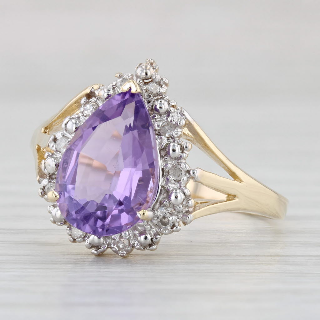 Light Gray 2.70ctw Amethyst Pear Diamond Halo Ring 14k Yellow Gold Size 11