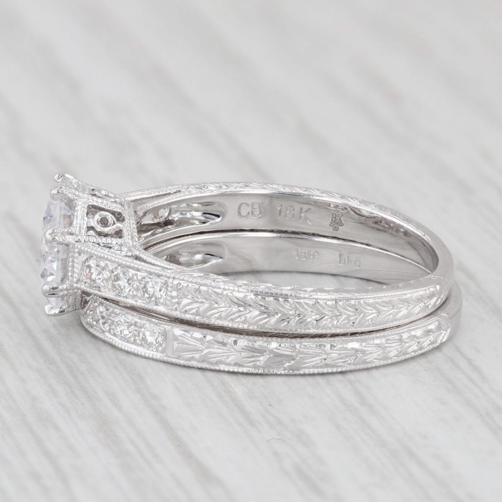 Light Gray New Semi Mount Engagement Ring Wedding Band Set Diamond 18k White Gold Size 6.5