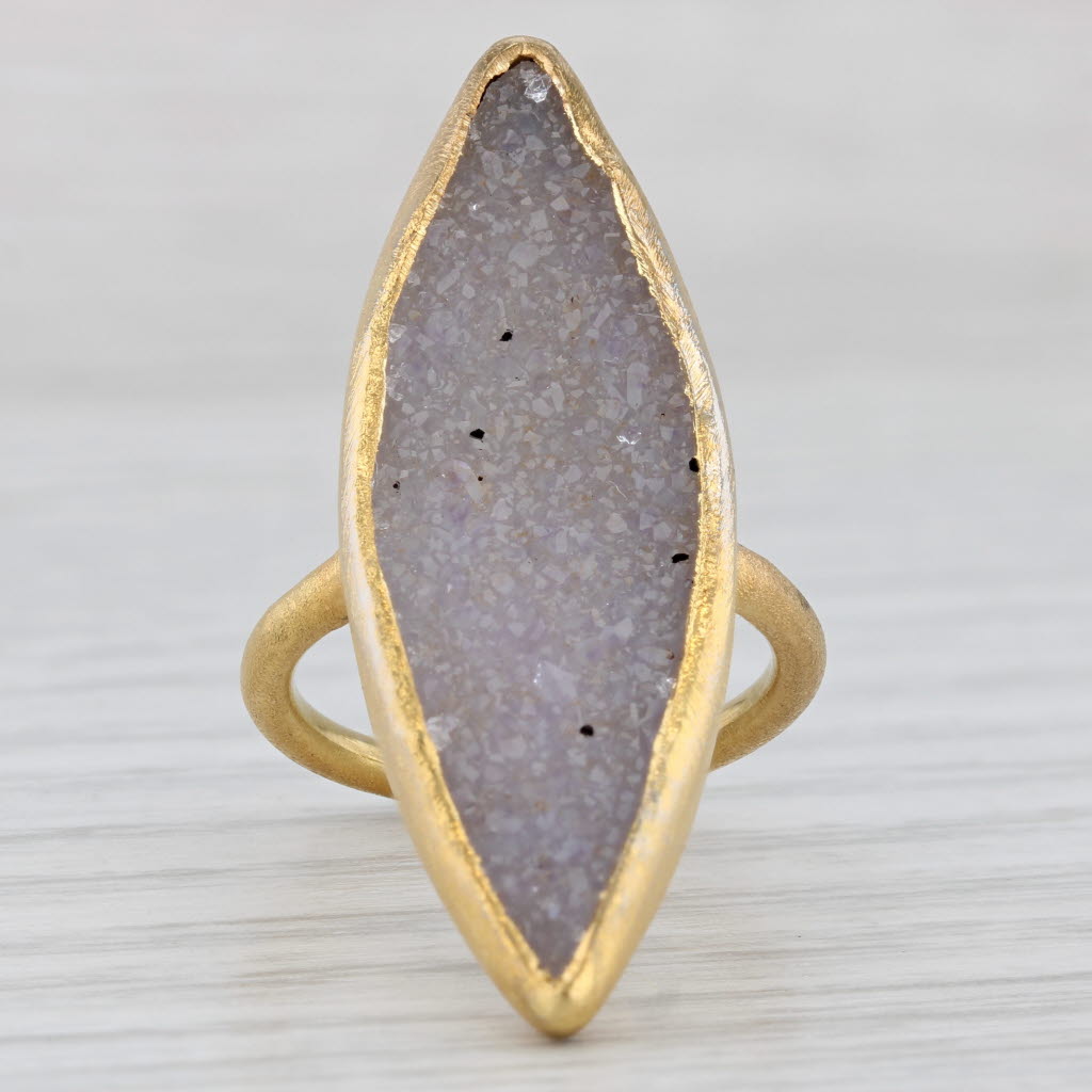 Gray Nina Wynn Sand Druzy Quartz Ring Sterling Silver 22k Gold Plate Size 5.75 AS IS