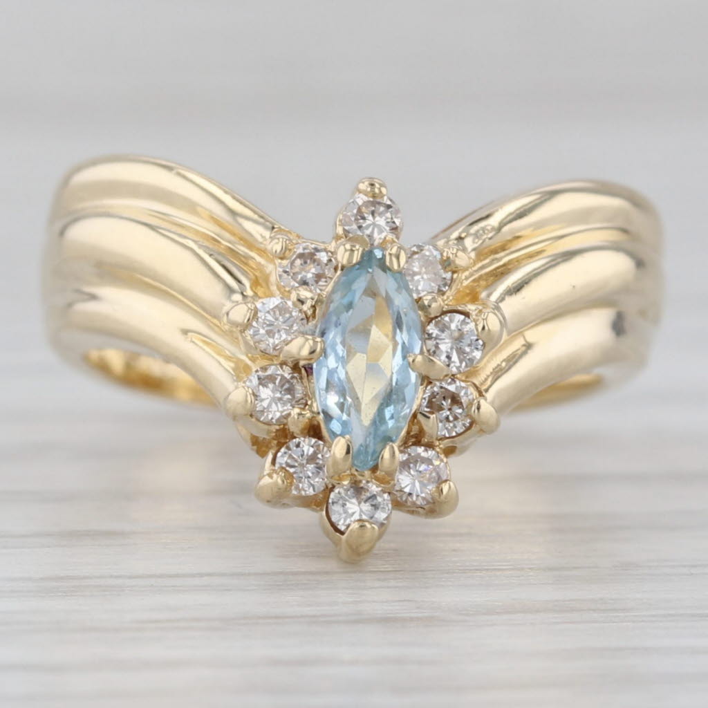 Gray 0.45ctw Marquise Aquamarine Diamond Ring 14k Yellow Gold Size 5.5