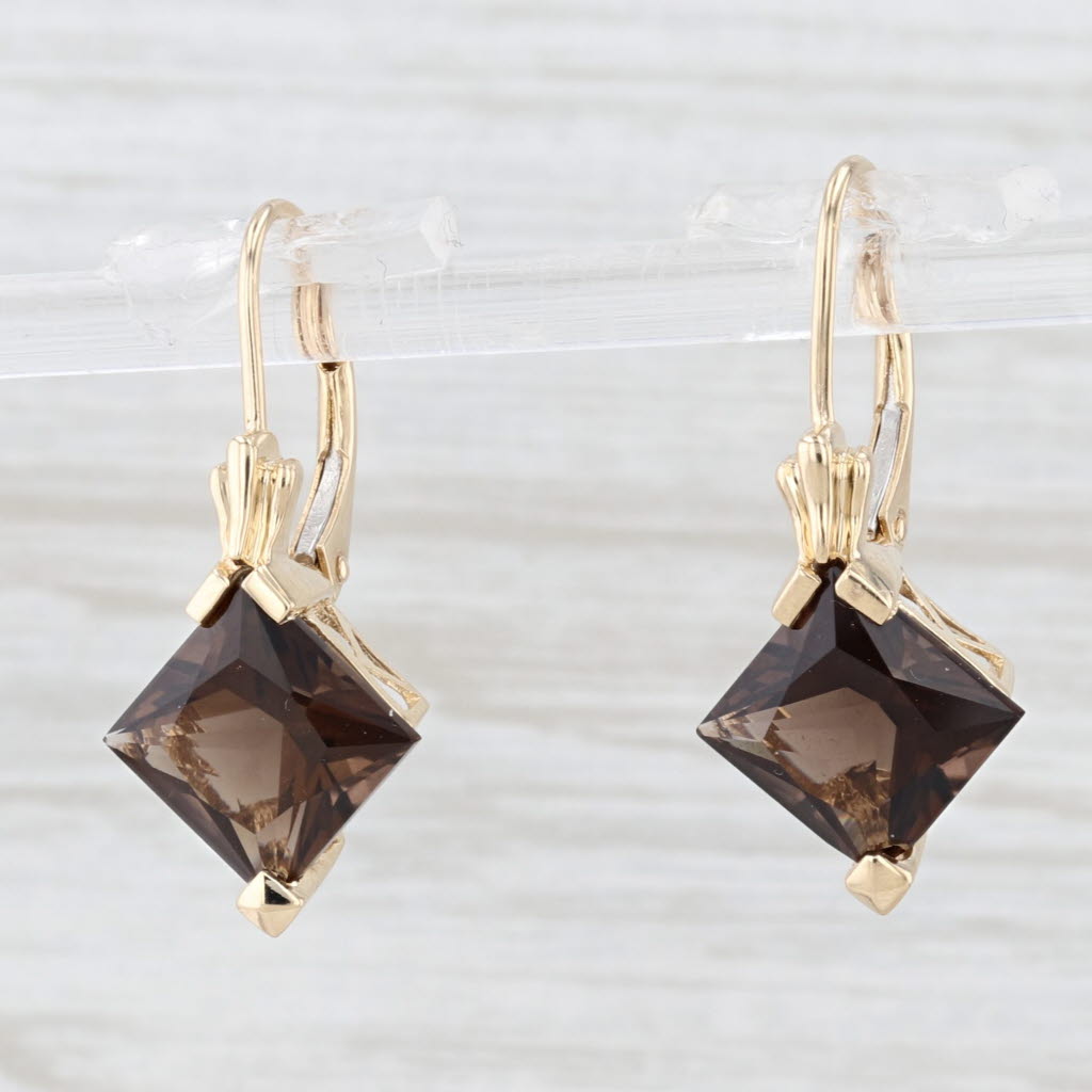 Light Gray 6.40ctw Smoky Quartz Dangle Earrings 14k Yellow Gold Lever Backs
