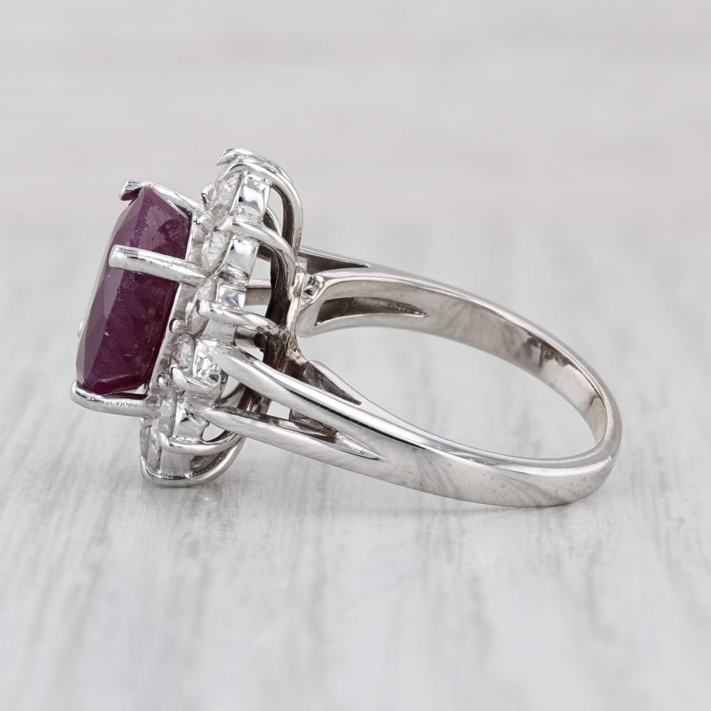 7.20ctw Oval Ruby Diamond Halo Ring 14k White Gold Size 7.5 Cocktail