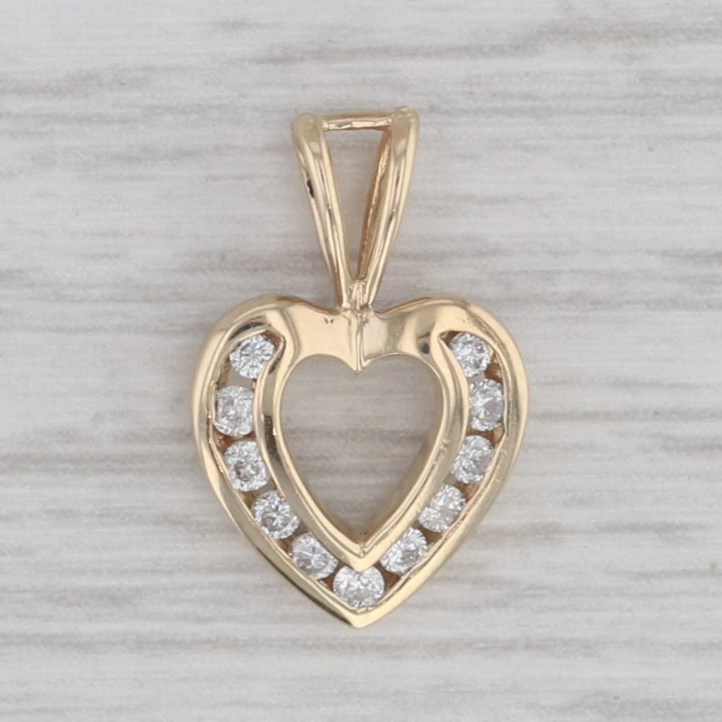 Gray 0.16ctw Diamond Open Heart Pendant 14k Yellow Gold Small Drop