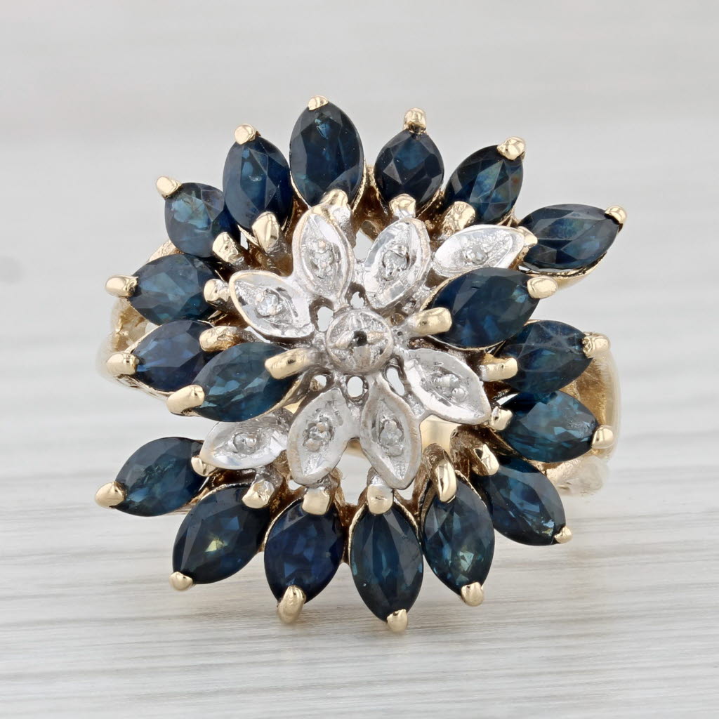 Light Gray 5ctw Blue Sapphire Diamond Cluster Ring 10k Yellow Gold Size 8.25 Cocktail