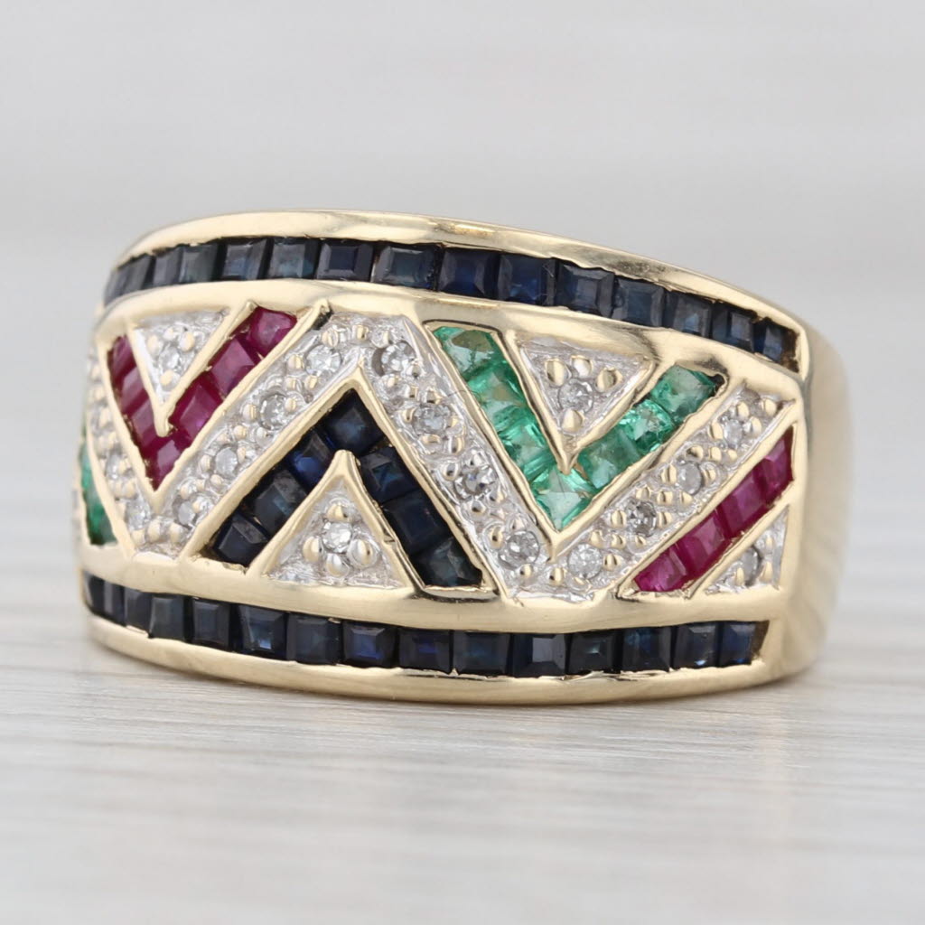1.77ctw Gemstone Mosaic Ring 10k Yellow Gold Sz 7 Sapphire Ruby Emerald Diamond