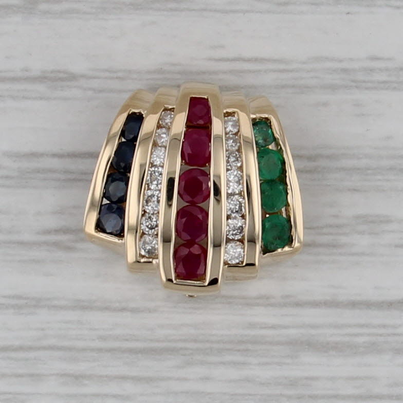 1.42ctw Ruby Emerald Sapphire Diamond Pendant 14k Yellow Gold Slide Enhancer