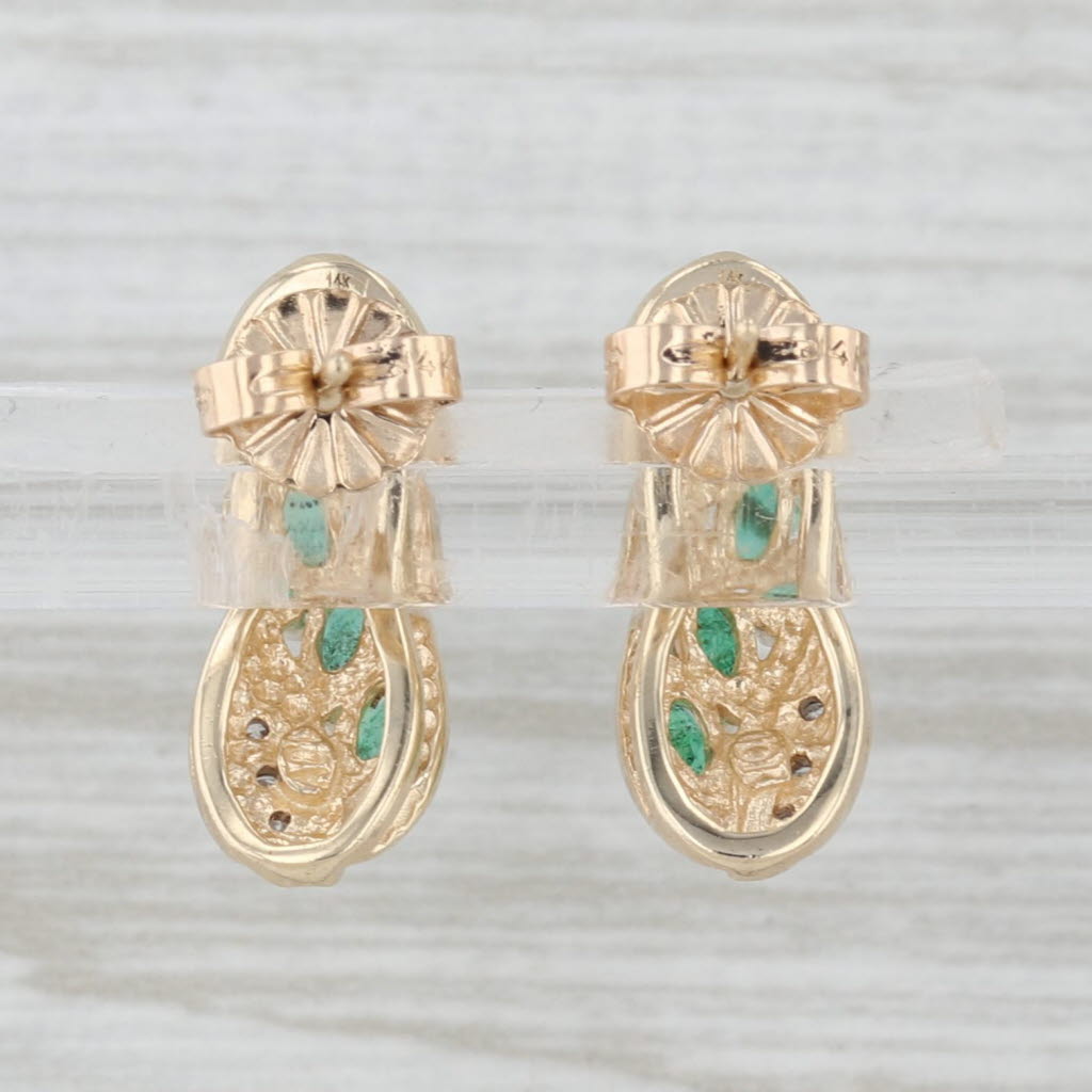 0.48ctw Diamond Emerald Drop Earrings 14k Yellow Gold