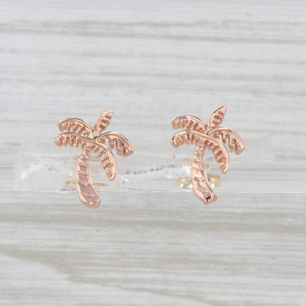 Small Palm Tree Stud Earrings 14k Rose Yellow Gold Studs