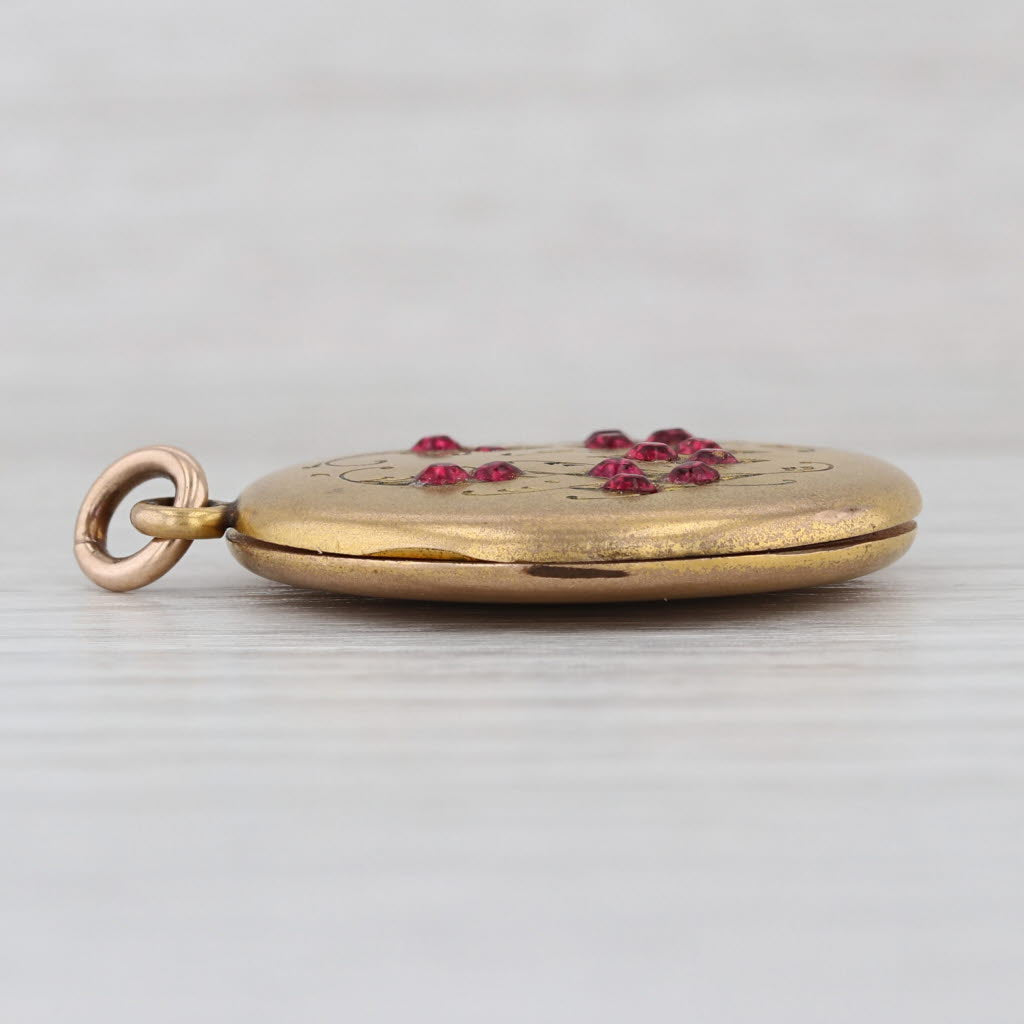 Ornate Vintage Locket Pendant Gold Filled Glass Fob Charm