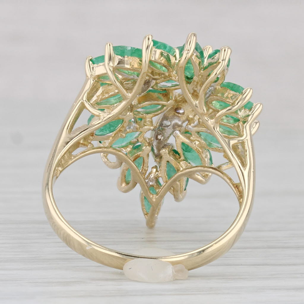 Gray 2.37ctw Emerald Diamond Cluster Cocktail Ring 14k Yellow Gold Size 7.5